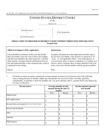 US Courts Form AO239