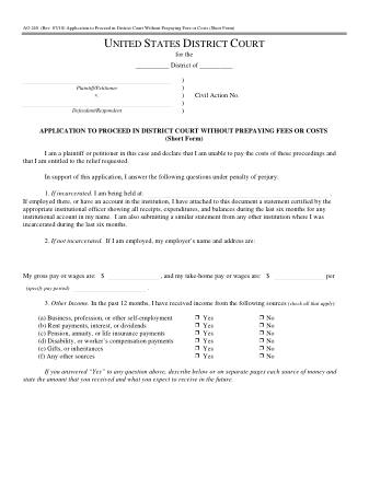 US Courts Form AO240 0