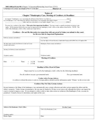 US Courts Form B 009D