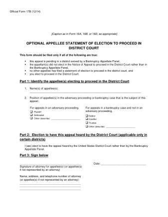 US Courts Form B 17B