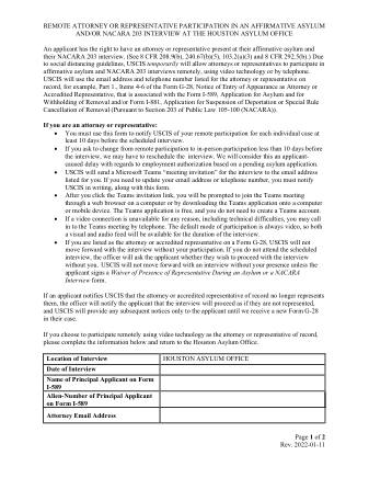 USCIS Form HOUSTON-ATTORNEY-REPRESENTATIVE-REMOTE-INTERVIEW-PARTICIPATION-OPT-IN-FORM01112022
