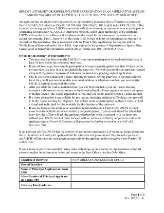 USCIS Form NEW-ORLEANS-ATTORNEY-REPRESENTATIVE-REMOTE-INTERVIEW-PARTICIPATION-OPT-IN-FORM01112022